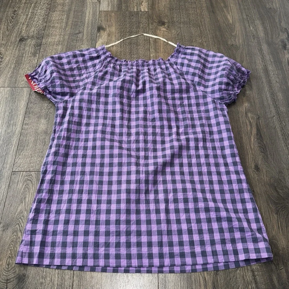 Merona Women's XL Purple Gingham Plaid Blouse Cap Sleeve Boho Cowgirl Cottage - Picture 11 of 12
